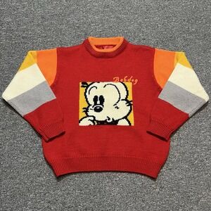 Little Bobdog‎ Colorblock Knit Sweater Red Yellow Orange Cartoon Kids Jumper